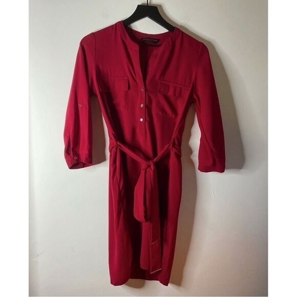 Dorothy Perkins Raspberry Collarless Shirt Dress Size 4 - Picture 2 of 11